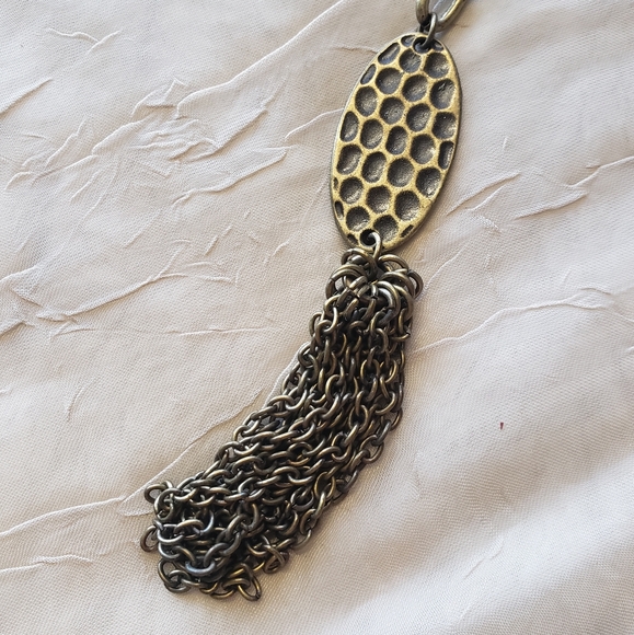 Antique Long Necklace in Bronze Metal and Reddish Brown Wooden Circles 🟤 . - Picture 10 of 13